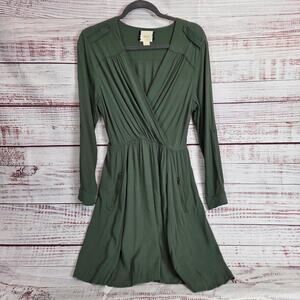 Anthropologie Maeve Lene Faux Wrap Olive Dress S Forest Fairy Minimal Earthy